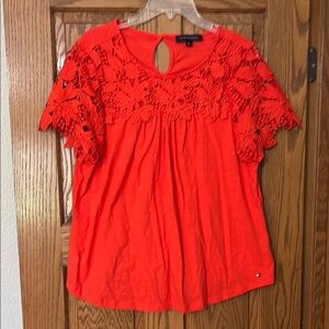 Tommy Hilfiger Women's Orange/Red Lace Top